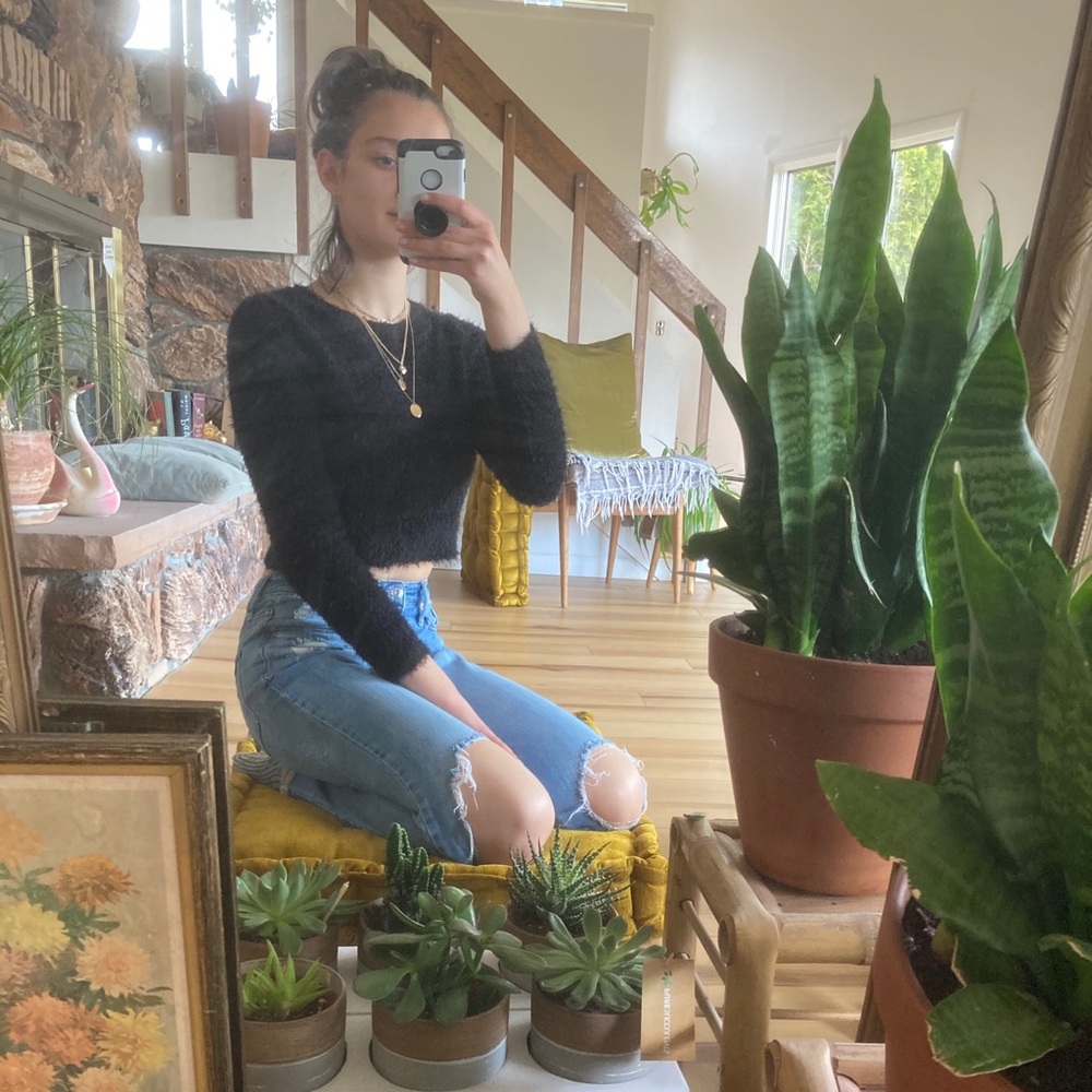 Cropped Fuzzy Eyelash Sweater size S/XS